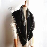 ♝ High quality natural silk satin scarf women black white striped printed shawl scarves big size square bandana wrap gift for lady