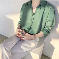 【12 Color】【in Stock】Mens summer Brown polo solid color long-sleeved shirt mens Korean style button down shoulder black casual couple loose simple thin lapel polo White shirt for men