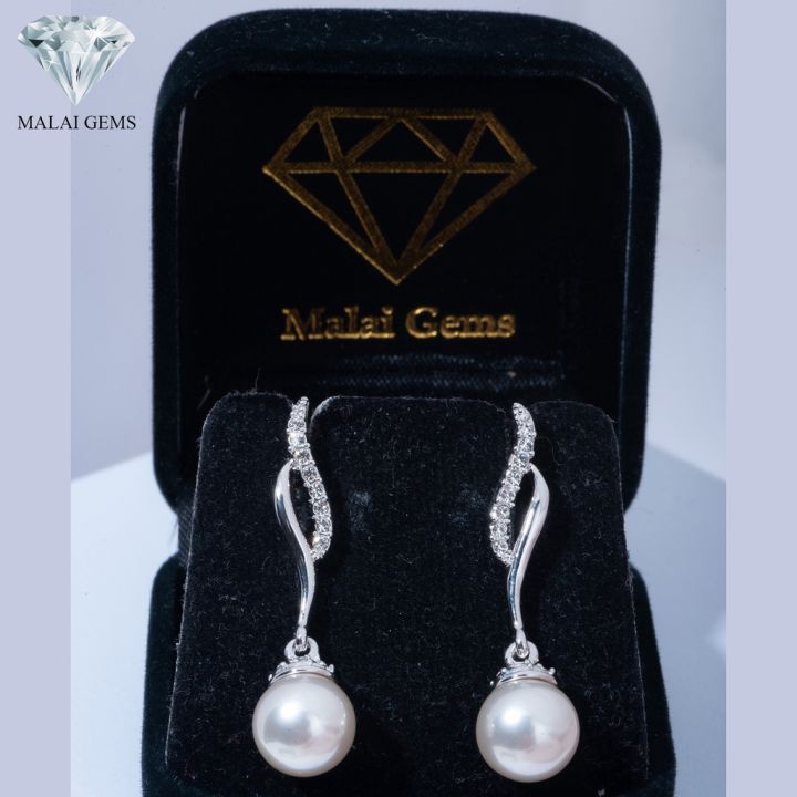 malai-gems-ต่างหูมุก-เงินแท้-silver-925-เพชรสวิส-cz-เคลือบทองคำขาว-รุ่น-11012553-แถมกล่อง-ต่างหูเพชร-ต่างหูเงินแท้