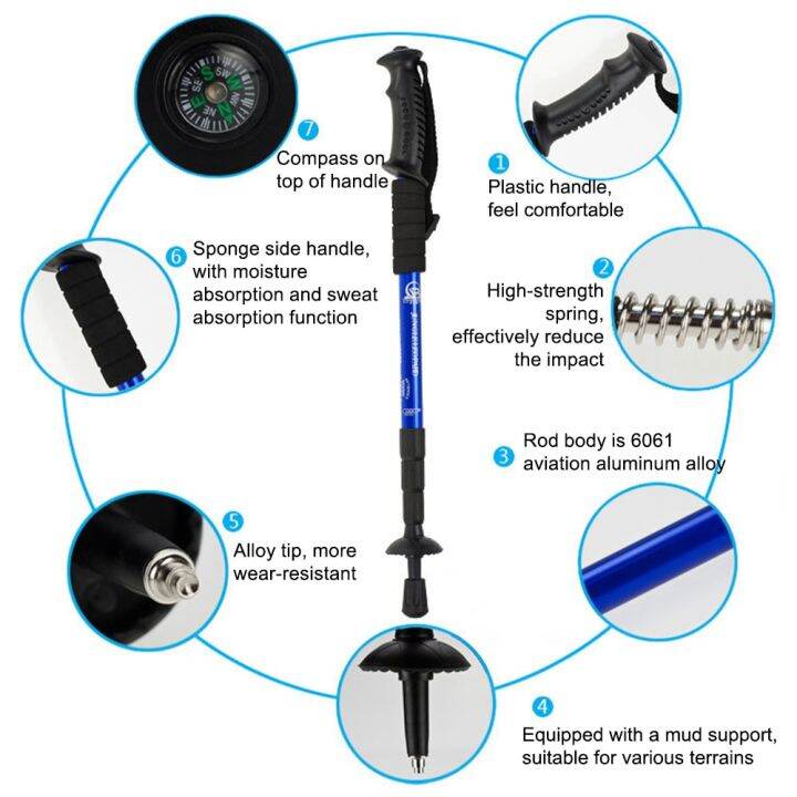 น้ำหนักเบาเป็นพิเศษไม้เท้าเดินป่าไม้ปีนเขาเดินป่าพับได้การเดินป่าปีนเขาเดินป่าเห็นได้ไกลไม้เท้า