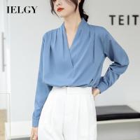 IELGY เสื้อเชิ้ตสีขาวคอวีผ้าซาตินน้ำหนักเบาและผู้ใหญ่สำหรับผู้หญิง