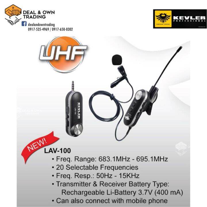 ♔Kevler LAV100 Single Portable Lavalier UHF Wireless Microphone w20