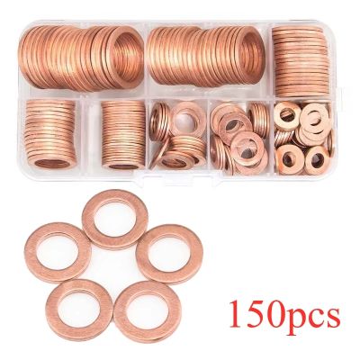 150PC Copper Washer Oil Seal Gasket M20 Flat Washer O-Ring Seal Assortment Kit with Box M6 M8 M10 M12 M14 M16 M18 for Sump Plugs