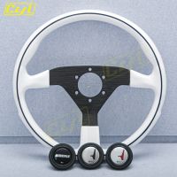 JDM Universal 14inch White ABS Racing Steering Wheels Flat Dish Drifting Sports Steering Wheel With Horn Button Furniture Protectors  Replacement Part