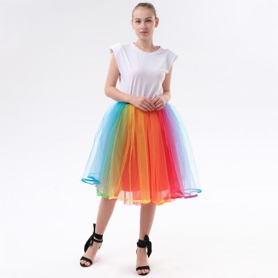 ‘；’ Girls And Women Rainbow Tulle Straps Skirts Print Princess Pettiskirts Kids Ballet Dancing Party Mini Skirt Children Clothes