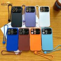 Kisscase【พร้อมสายคล้อง】เคสโทรศัพท์หน้าต่างขนาดใหญ่เพรียวบางหรูหราสำหรับ Iphone 12 13 14 Pro Max เคสเลนส์กล้องถ่ายรูปฝาติดป้องกันกระจกสำหรับ Iphone 13 Pro Max 13Pro 13เคสหลัง PC แบบแข็งเคส