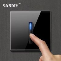 ♧∈ SANDIY Wall Switch Led Keys Tempered Glass Panel 1/2/3/4 Gang 1/2 Way 86x86mm 16a Ac Lighting Control On / Off Power