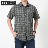 Jeep Spirit 1941 Estd เสื้อแฟชั่นพิมพ์ลายแฟชั่นเสื้อโอเวอร์เลย์ฤดูใบไม้ผลิ/ฤดูร้อนเสื้อนักธุรกิจแบบลำลองปกแขนสั้นผู้ชาย