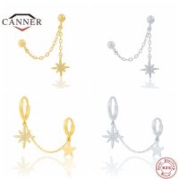 CANNER 1pc 925 Sterling Silver CZ Zircon Chain Double Piercing Stud Earrings for Women Huggie Earring Earings Jewelry Pendientes