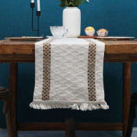 Spot parcel post American Cotton and Linen Table Runner Stitching Two-Color Tassel Natural Material Table Mat Holiday Decoration Cover Towel Factory Direct Supply