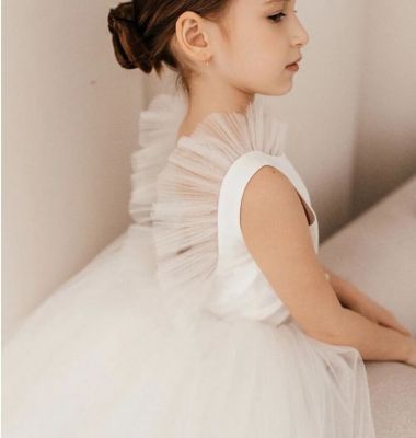 Retail New Baby Girls Boutique Solid Flower Dress Princess Kids Elegant Solid Party Birthday Dress Holiday 3-8T