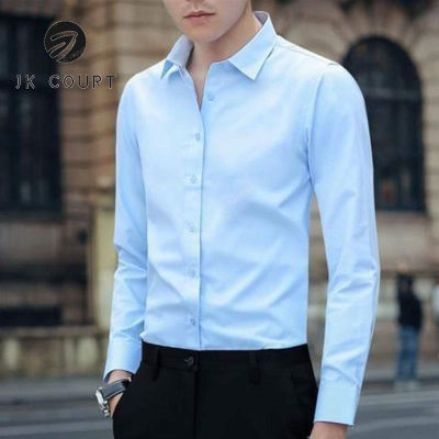 JK Court เสื้อเชิ้ตผู้ชายแขนยาวสไตล์เกาหลีสลิมบางสีฟ้าอ่อนเสื้อเชิ้ตผู้ชายธุรกิจ