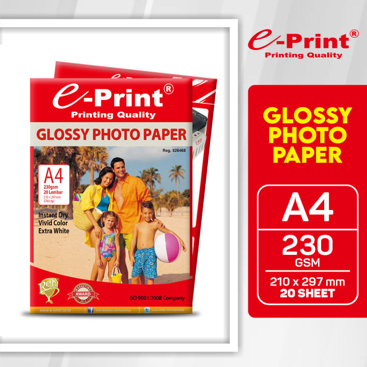 Kertas Foto Glossy Photo Paper 230gsm A4 20lembar E-Print | Lazada ...