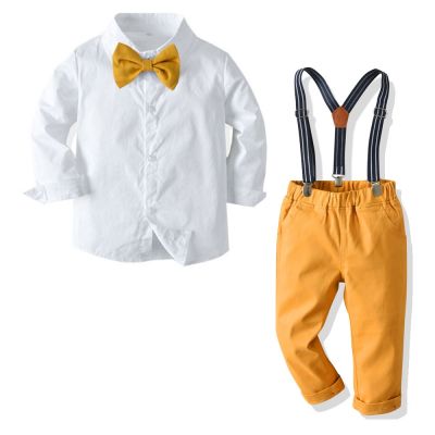 [COD] Cross-border new boys long-sleeved lining front overalls four-piece set childrens baby dress banquet school starts