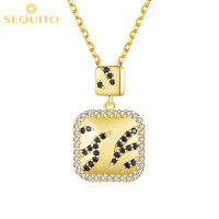 SEQUITO ฟรีผู้หญิง Simple เครื่องประดับสีดำ AAA CZ Zirconia Square Drop จี้ชุบทองสร้อยคอปรับ SN010