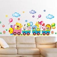 Cute cartoon animal train childrens room kindergarten decorative wall stickers PVC background wall stickers Home Decoration Wall Stickers  Decals