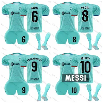 Evaluatetry FC Barcelona 23/24 Messi #30 Messi Jersey and Shorts Set for Kids and Adults