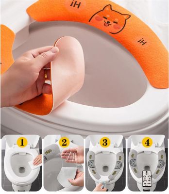 【LZ】 Household Bathroom Lavatory Cover Set Pedestal Cartoon WC Toilet Sticky Seat Pad Washable Universal Toilet Seat Cover Cushion