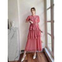 COD DSFERTGERRYYY 2023 New French Style High Waist Puff Sleeve Chiffon Lace Stitching Cake Dress