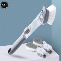 2In1 Long Handle Cleaning Brush with Removable Brush Sponge Dispenser Dishwashing Kitchen Cleaning Brush Brush Kitchen Tools Pots Pans