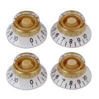 【CW】 4 x Electric White amp;Golden Transparent Plastic Knob 6mm Dia Hole