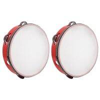 2X 8Inch Musical Tambourine Tamborine Drum Round Percussion Gift for KTV Party Red