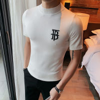 Luxury Men Summer Knitted T-shirt High Quality Slim Fit O-neck Tops Jacquard Tees Brand Clothing Social Club Pullovers T-Shirt