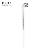 F.I.N.S 1PC Hyperbole Real S925 Sterling Silver Ear Clip Double-Layer Zircon Long Chain Tassel Ear Bone Earcuff Catilage Jewelry