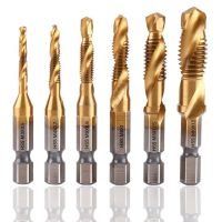 1/6pcs Titanium Plated Hex Shank HSS Screw Thread Metric Tap Drill Bits Screw Machine Compound M3 M4 M5 M6 M8 M10 Hand Tools