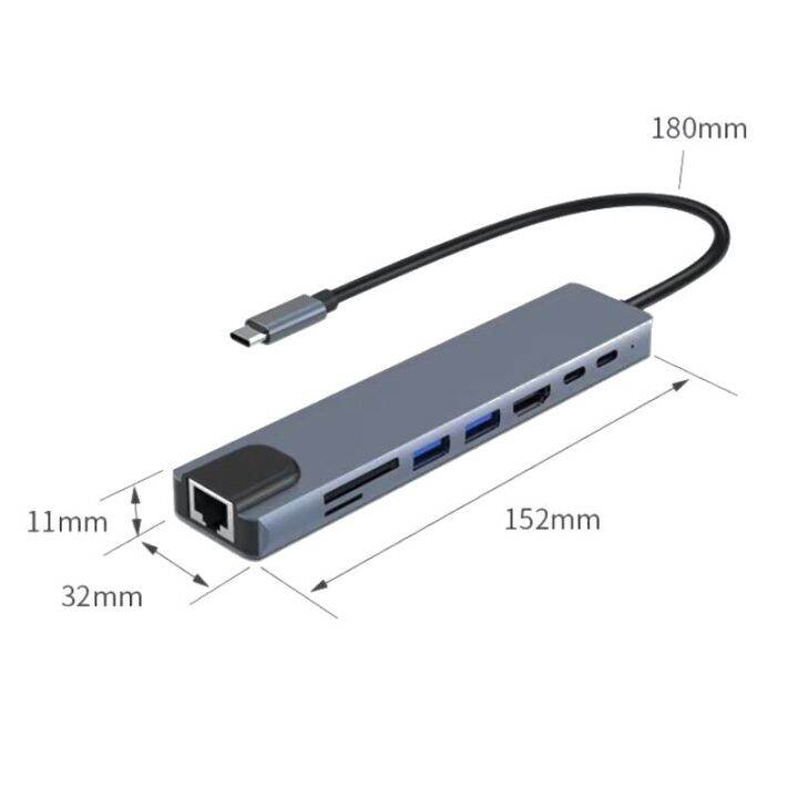 usb-ฮับ8-in-1-type-c-3-1-4k-หัวแปลงสัญญาณ-hdmi-กับ-sd-ตัวอ่านบัตร-tf-rj45-pd-ชาร์จเร็วสำหรับคอมพิวเตอร์แล็ปท็อปแมคบุ๊ค