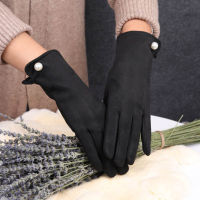 Womens s winter touch screen plus velvet warm suede leather mittens bicycle driving thickening cold winter warm s E44