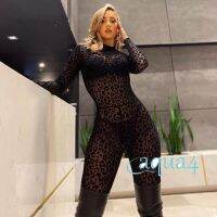 COD DSGERTRYTYIIO ANANA-Women´s O-neck High Waist Jumpsuit Casual Leopard Printing Romper Long Sleeve Long Pants Hollow Clothing