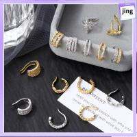 JING ของขวัญแฟชั่น ไม่เจาะ เครื่องประดับ ต่างหู CZ Cuff ต่างหูหนีบ ต่างหูเพทาย ต่างหูไม่เจาะ