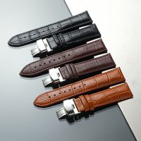 xinpan Genuine Leather Watch Strap Watchband Bamboo Pattern Butterfly Buckle Wrist Bracelet Accessories 12/14/16/18/19/20/21/22/24mm