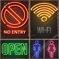 Lupeishop Neon Bar ป้ายโลหะดีบุกป้าย Prompt Board เปิดไม่มี Entry แผ่นเหล็กโปสเตอร์ Art Paint Garage Bar Shop Toilet Room Wall Decor ใหม่