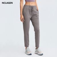 【YF】 NCLAGEN Sport Trousers Women Leisure GYM Fitness Pants with Two Side Pocket Cropped Drawstring Breathable Elastic