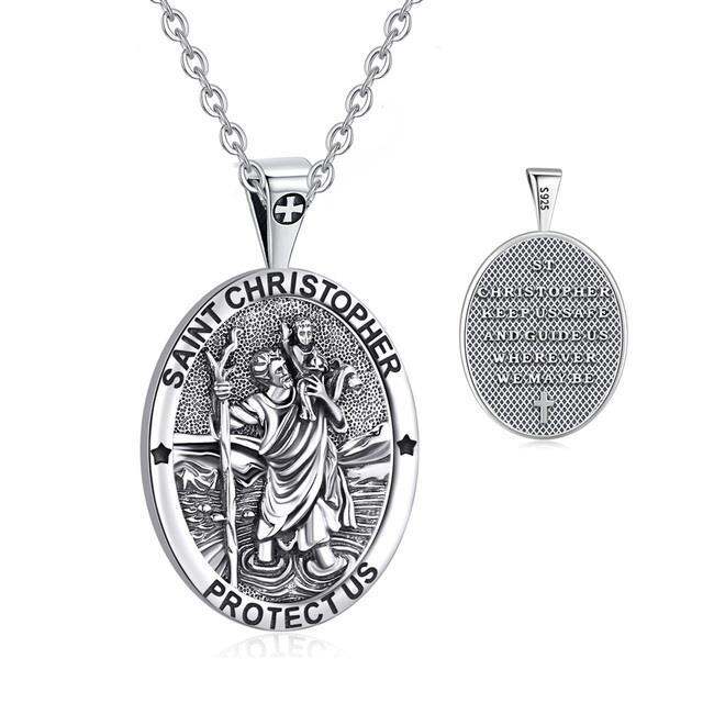 cw-eudora-925-sterling-christopher-necklace-embossed-medal-pendant-religious-jewelry-for-man-woman