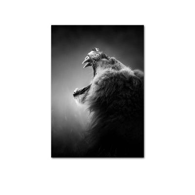 ภาพแอบสแตรกต์รูปสิงโตเสือดาวลายโปสเตอร์ภาพเขียนศิลปะพิมพ์บนผนังสีดำสีขาว69F 0717