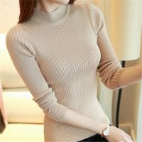 Long Sleeved Knitted Tee High collar Tops High Elastic Knitted T-shirt Knitted Top