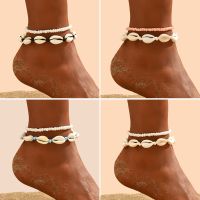 Boho Summer Ocean Beach Adjustable String Anklets Macrame Mussel Sea Shell Cowrie Beaded Chain Ankle Bracelet on Leg for Women