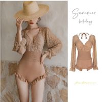 2023 New Conservative Long-Sleeved One-Piece Slimmer Cover Belly Small Breasts Swimwear Swimsuit for Female Student