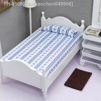 ☏♘◇ xianhaochen048906 cama de madeira com colchão floral miniatura Dollhouse cenas vida ornamento brinquedos infantis 1:12