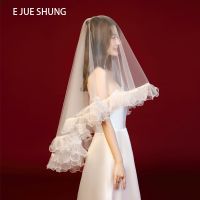 E JUE SHUNG Ruffles Short Wedding Veils With Comb Two layers Bridal Veil Wedding Accessories Hair Accessories