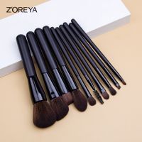 ZOREYA 10ชิ้นชุดแปรงแต่งหน้ามืออาชีพสีดำการเกลี่ยแป้งผสมรองพื้นชุดแปรงแต่งหน้าแต่งคิ้ว Maquillajes Para Mujer