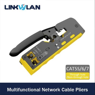 Linkwylan Crimping Tool For Pass Through Type Modular Plugs Cat5 Cat6 Cat7 Network Perforated Crimp Plier Metal Clip