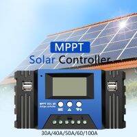 ตัวควบคุม MPPT ระบบพลังงานแสงอาทิตย์อัตโนมัติ12V/24V 100A/60A/50A/40A/30A ตัวควบคุมพีวีแผงโซล่าร์เอาต์พุต USB สองทางแอลซีดี