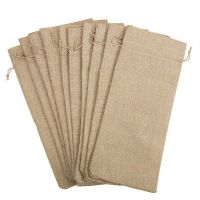 10pcs Jute Wine Bags 14 x 6 1/4 inches Hessian Wine Bottle Gift Bags with Drawstring