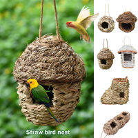 Indysteady Hand-Woven Hut Birds Nest Straw Cages Roosting Small Animals Natural Environmentally Hanging House Decoration -innergroceries