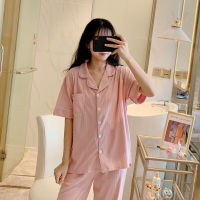 CAIYIER Summer Autumn Women Nightwear Solid Short Sleeve Trousers Elastic Waist Causal Pajamas Set For Ladies Pijamas Loungewear