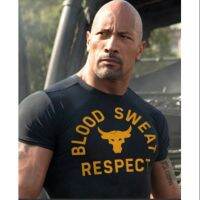 2023 NewBLOOD SWEAT RESPECT Men เสื้อยิม The Rock Bodybuulding.100ผ้าฝ้าย